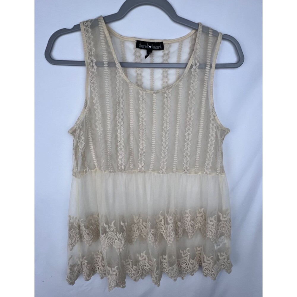 Womens L Sheer Lace Babydoll Top Embroidered Mesh Fairy Grunge Boho Coquette Y2K